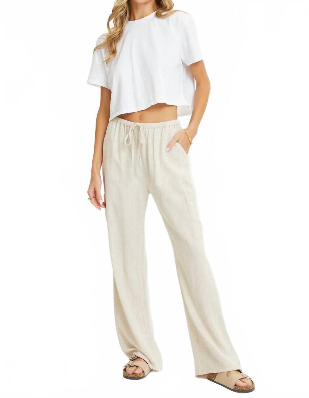 NEW SWEET LOVELY BY JEN linen blend drawstring pants in oatmeal